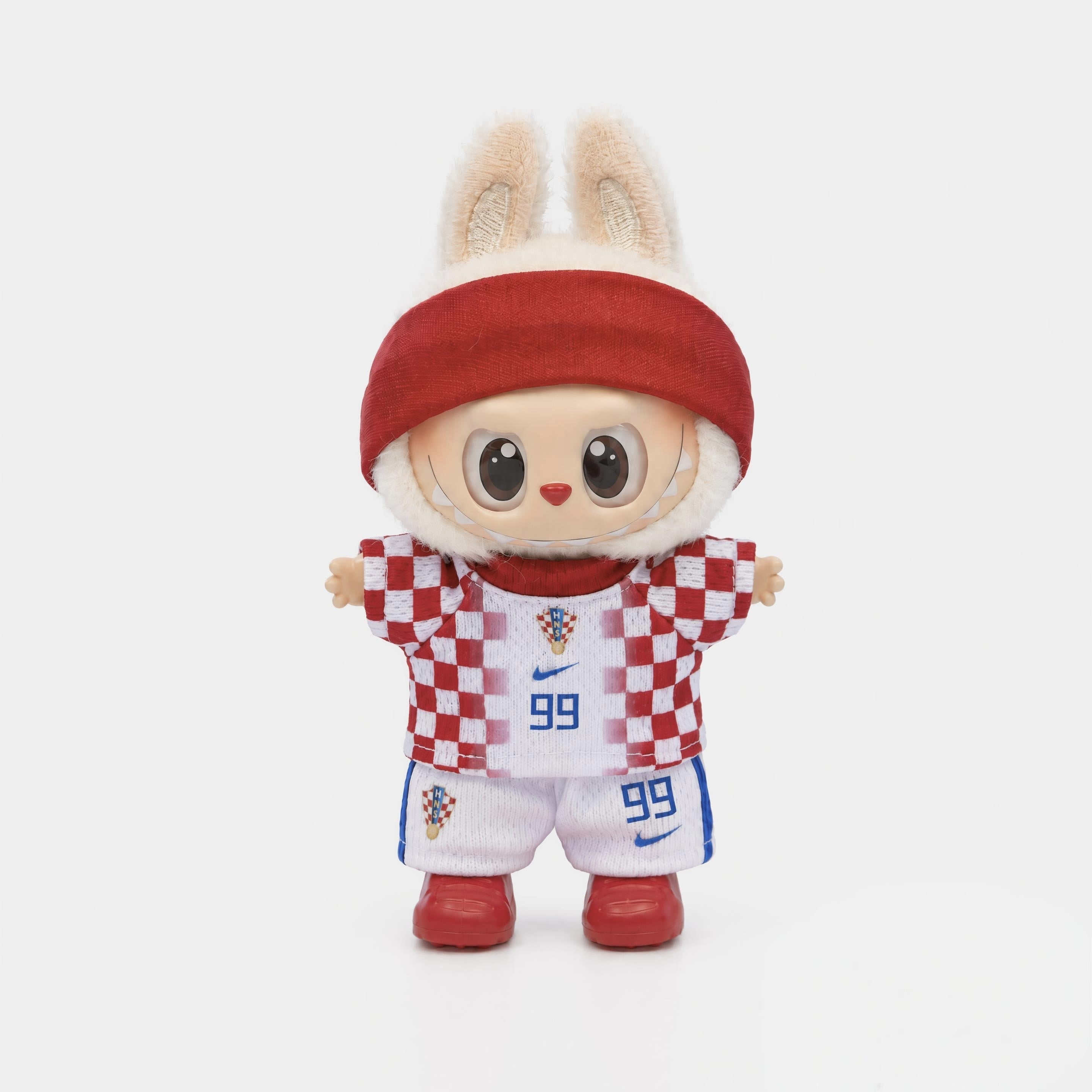 Labubu football jersey kit – Croatia Home – Labubu clothes personalised with your own number and name printed on the jersey, compatible with similar 17cm dolls