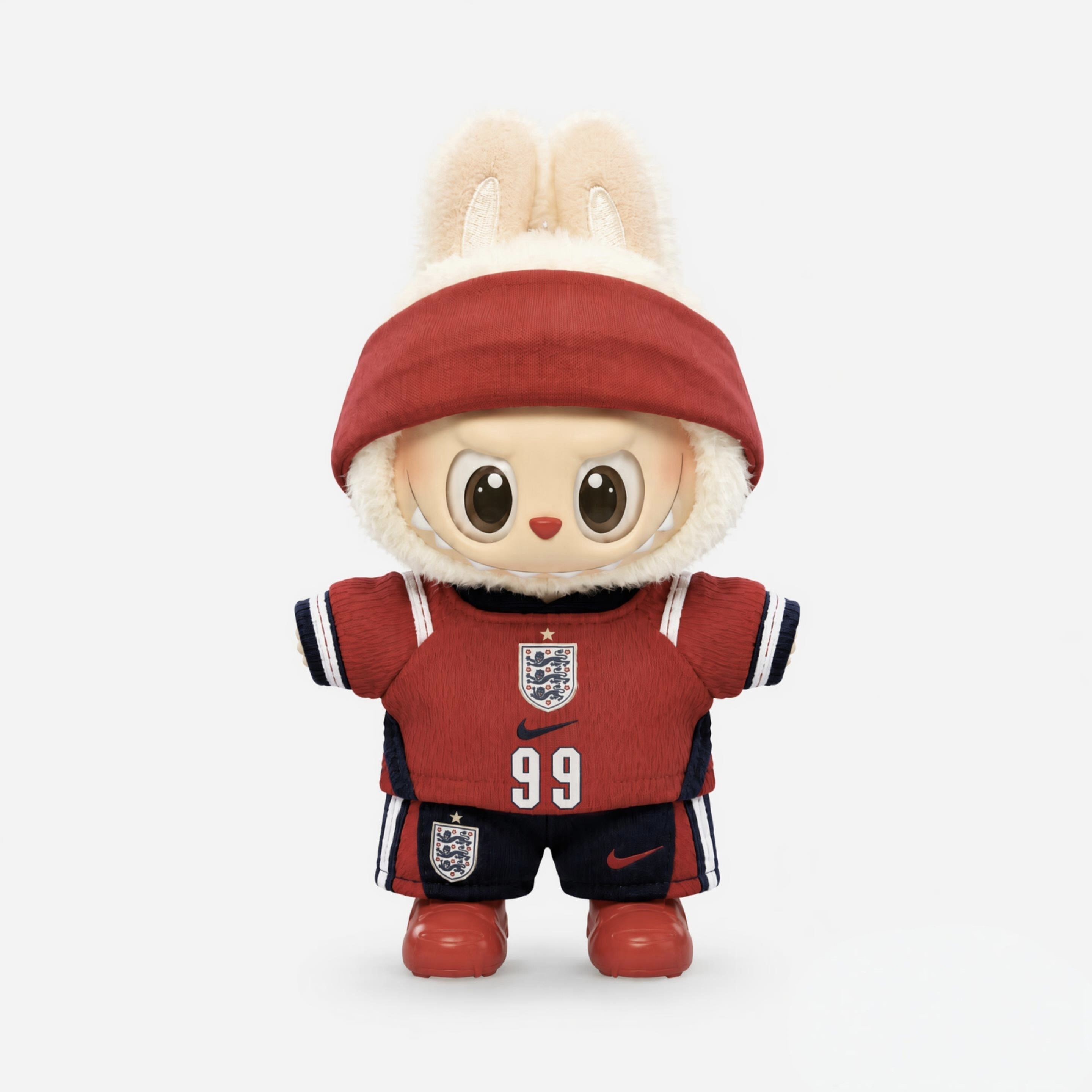 Labubu football jersey kit – England Away – Labubu clothes personalised with your own number and name printed on the jersey, compatible with similar 17cm dolls