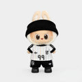 Custom doll football jersey kit – Japan Away – personalised with your own name and number, shown worn on a doll, compatible with Labubu and similar 17cm dolls