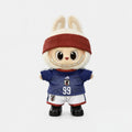 Custom doll football jersey kit – Japan Home – personalised with your own name and number, shown worn on a doll, compatible with Labubu and similar 17cm dolls