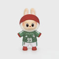 Custom doll football jersey kit – Mexico Home – personalised with your own name and number, shown worn on a doll, compatible with Labubu and similar 17cm dolls
