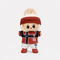 Custom doll football jersey kit – Norway Home – personalised with your own name and number, shown worn on a doll, compatible with Labubu and similar 17cm dolls