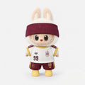 Custom doll football jersey kit – Spain Away – personalised with your own name and number, shown worn on a doll, compatible with Labubu and similar 17cm dolls