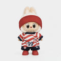 Custom doll football jersey kit – USA Home – personalised with your own name and number, shown worn on a doll, compatible with Labubu and similar 17cm dolls
