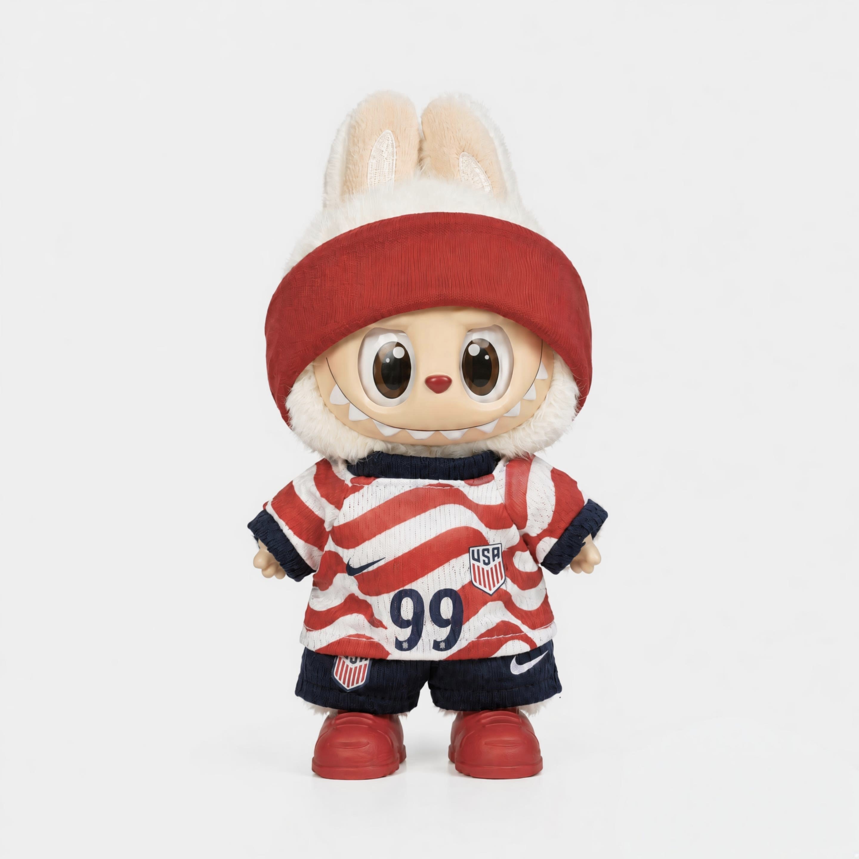 Labubu football jersey kit – USA Home – Labubu clothes personalised with your own number and name printed on the jersey, compatible with similar 17cm dolls