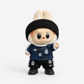 Doll football jersey kit – Argentina Away – shown worn on a doll, compatible with Labubu and similar 17cm dolls