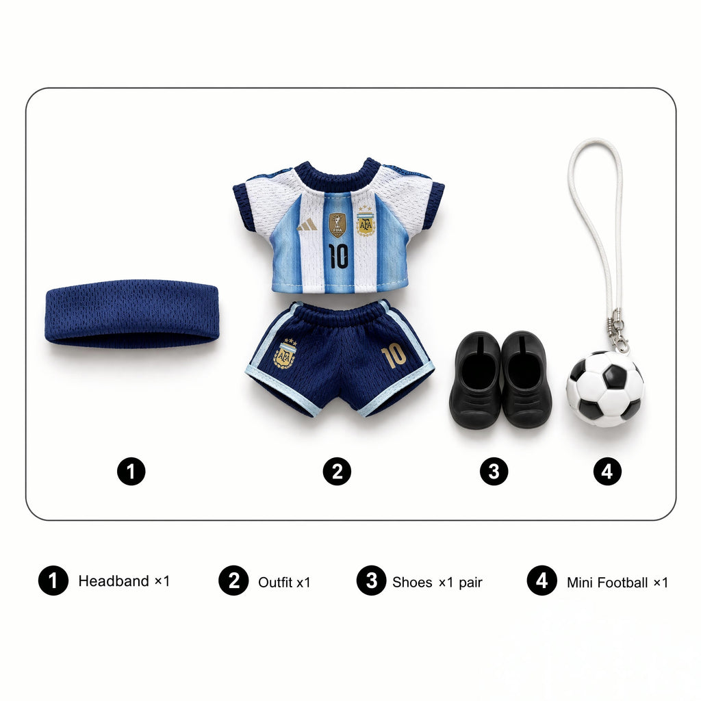 Doll football jersey kit – Argentina Home – jersey, shorts, and accessories included in the set, compatible with Labubu and similar 17cm dolls
