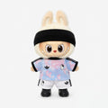 Doll football jersey kit – Belgium Away – shown worn on a doll, compatible with Labubu and similar 17cm dolls