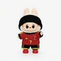 Doll football jersey kit – Belgium Home – shown worn on a doll, compatible with Labubu and similar 17cm dolls