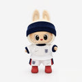 Doll football jersey kit – England Home – shown worn on a doll, compatible with Labubu and similar 17cm dolls