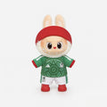 Doll football jersey kit – Mexico Home – shown worn on a doll, compatible with Labubu and similar 17cm dolls