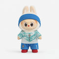 Doll football jersey kit – Portugal Away – shown worn on a doll, compatible with Labubu and similar 17cm dolls