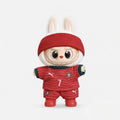 Doll football jersey kit – Portugal Home – shown worn on a doll, compatible with Labubu and similar 17cm dolls