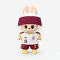 Doll football jersey kit – Spain Away – shown worn on a doll, compatible with Labubu and similar 17cm dolls