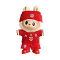 Labubu football jersey kit – FC Bayern Munich Home – Labubu accessories included, shown worn on a doll, compatible with similar 17cm dolls