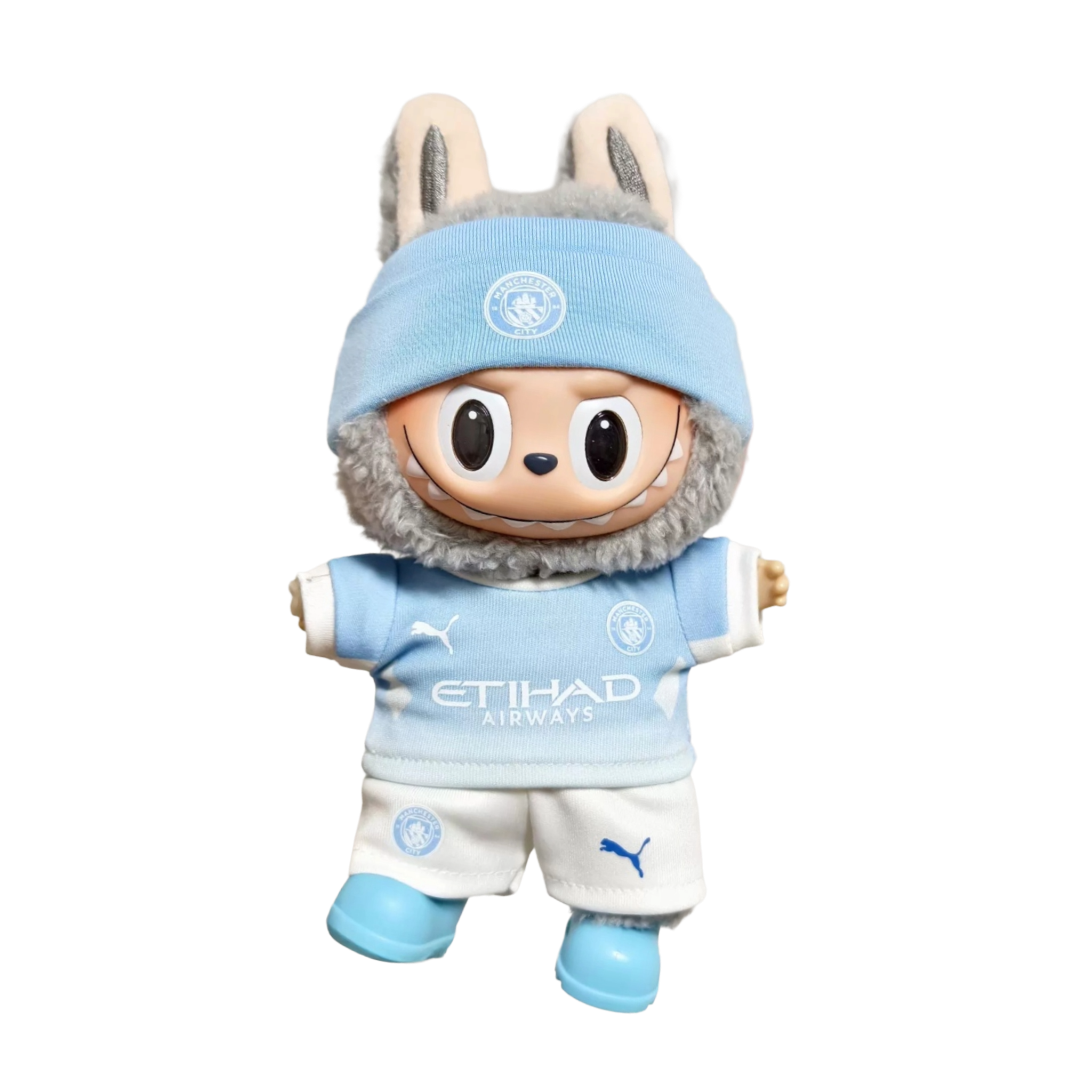 Labubu football jersey kit – Manchester City Home – Labubu clothes compatible with similar 17cm dolls